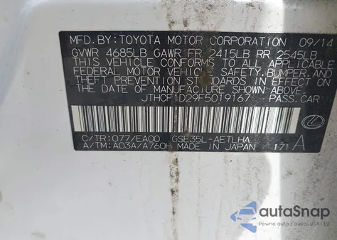 2015 Lexus Is 250 from USA, damaged, VIN JTHCF1D29F5019167